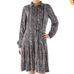 Calvin Klein black and white button down tiered office attire midi dress size 2